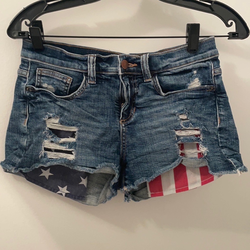Harper ripped jean short with American Flag